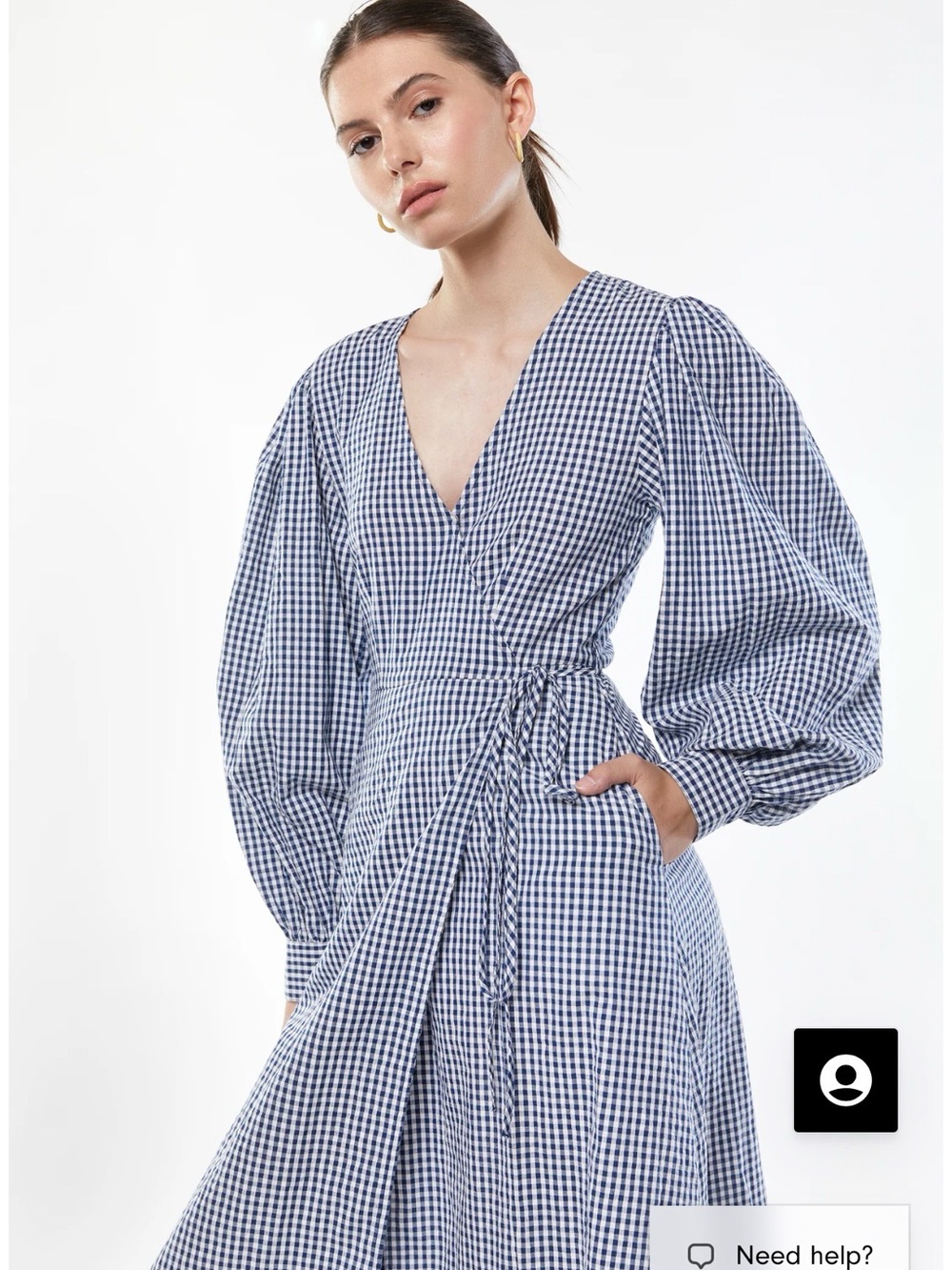 Oak and Fort Blue Gingham Wrap Midi Dress